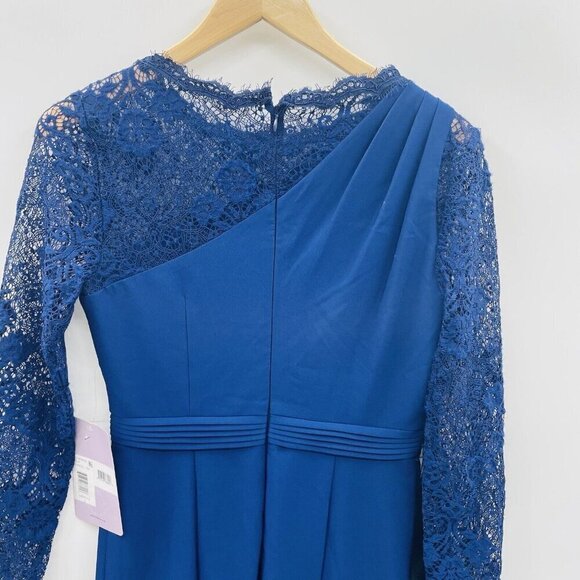 JS Collections Womens Size 2 Stretch Crepe Lace-Sleeve Gown Dress in Blue $299 - Picture 8 of 13